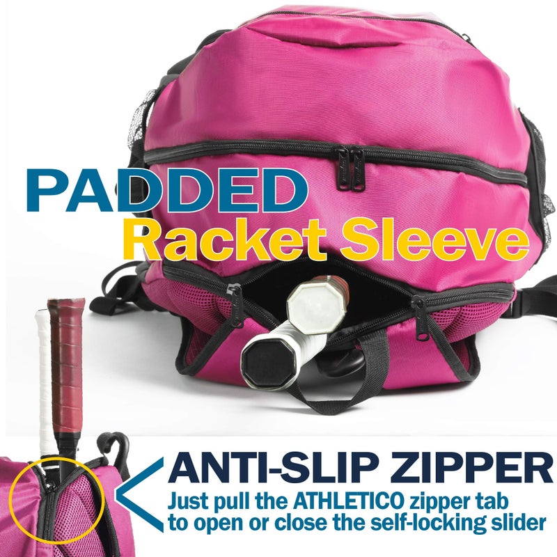 Athletico Premier Tennis Backpack - Tennis Bag Holds 2 Rackets in Padded Compartment | Separate Ventilated Shoe Compartment | Tennis Bags for Men or Women (Pink) - Image 2